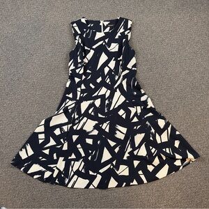DKNY Abstract Navy and White Midi Dress